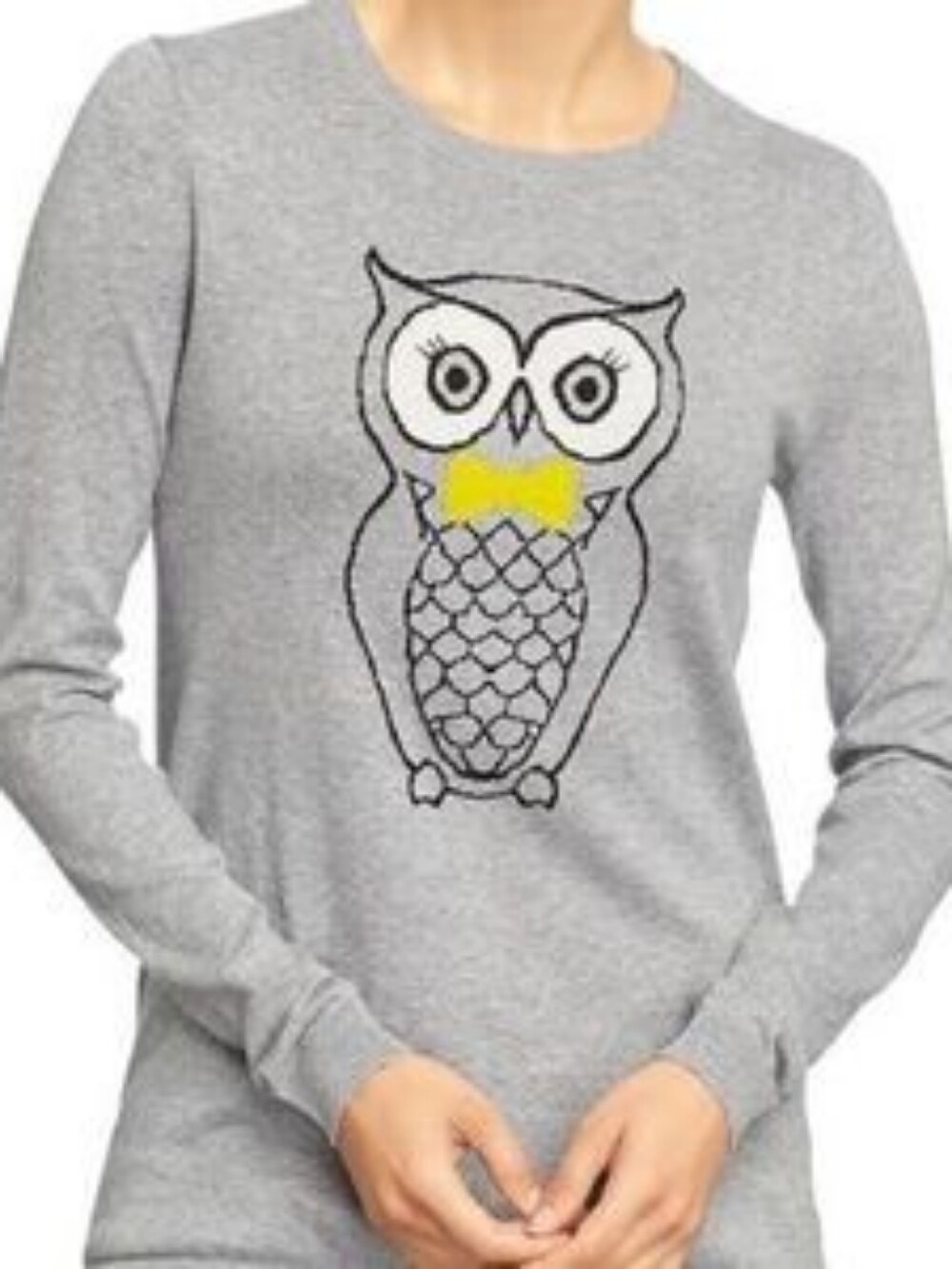 Old Navy Gray Sweater with Yellow Bow Owl Graphic